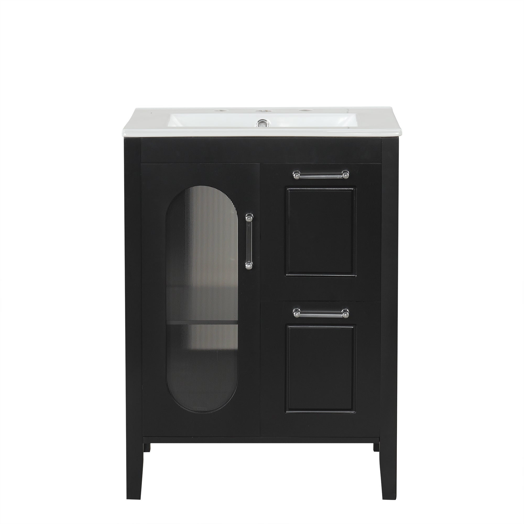 VanityFus 24-in Bathroom Vanity Black Single Sink Combo with Ceramic Top 1 Soft Close Door 2 Drawers Adjustable Shelves